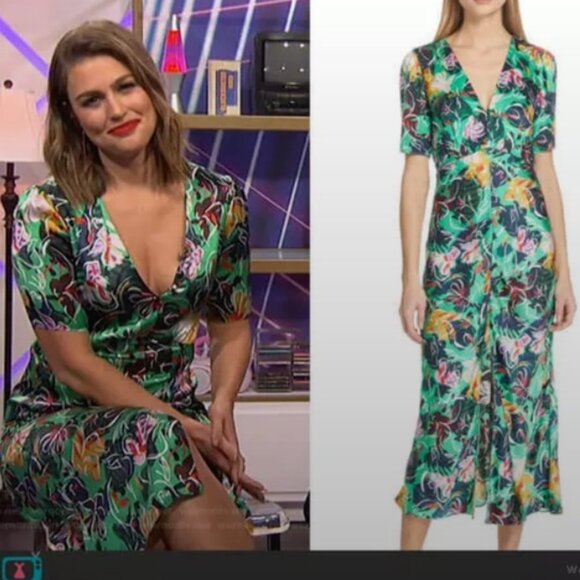 Saloni Eden Green Floral Silk Midi Dress - Picture 2 of 10